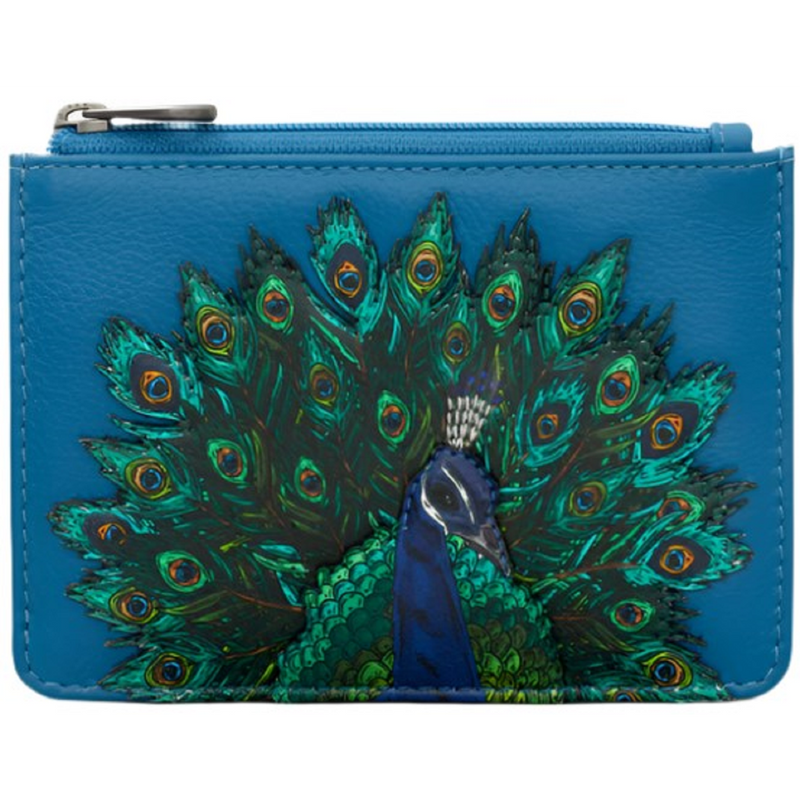 Yoshi Peacock Plume Zip Top Petrol Blue Leather Purse