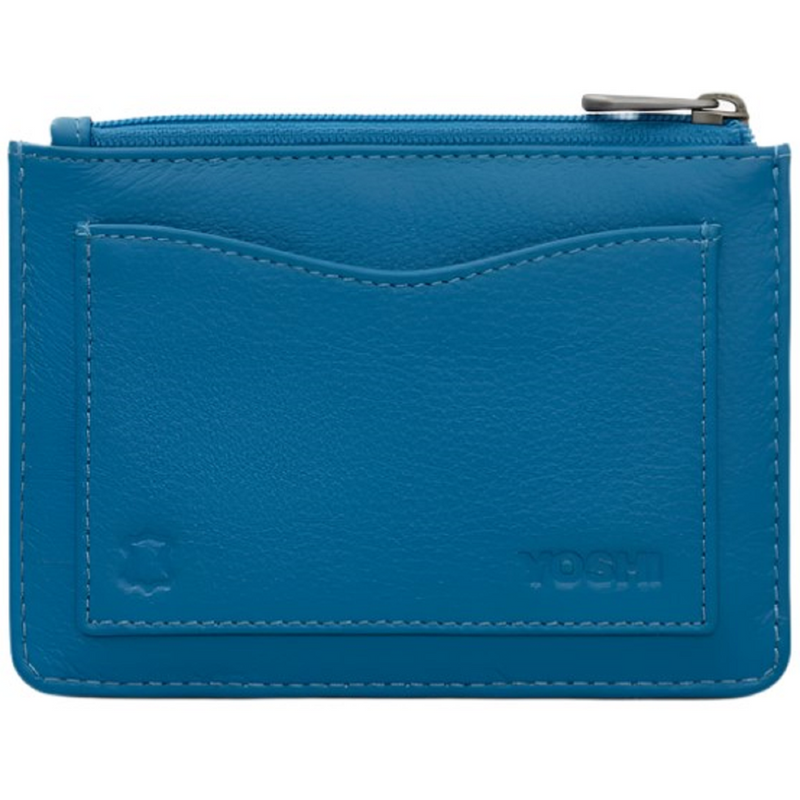 Yoshi Peacock Plume Zip Top Petrol Blue Leather Purse