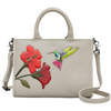 Yoshi Petals And Feathers Hummingbird Warm Grey Leather Grab Bag