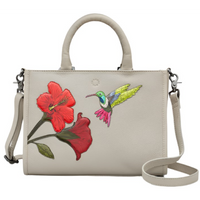 Yoshi Petals And Feathers Hummingbird Warm Grey Leather Grab Bag