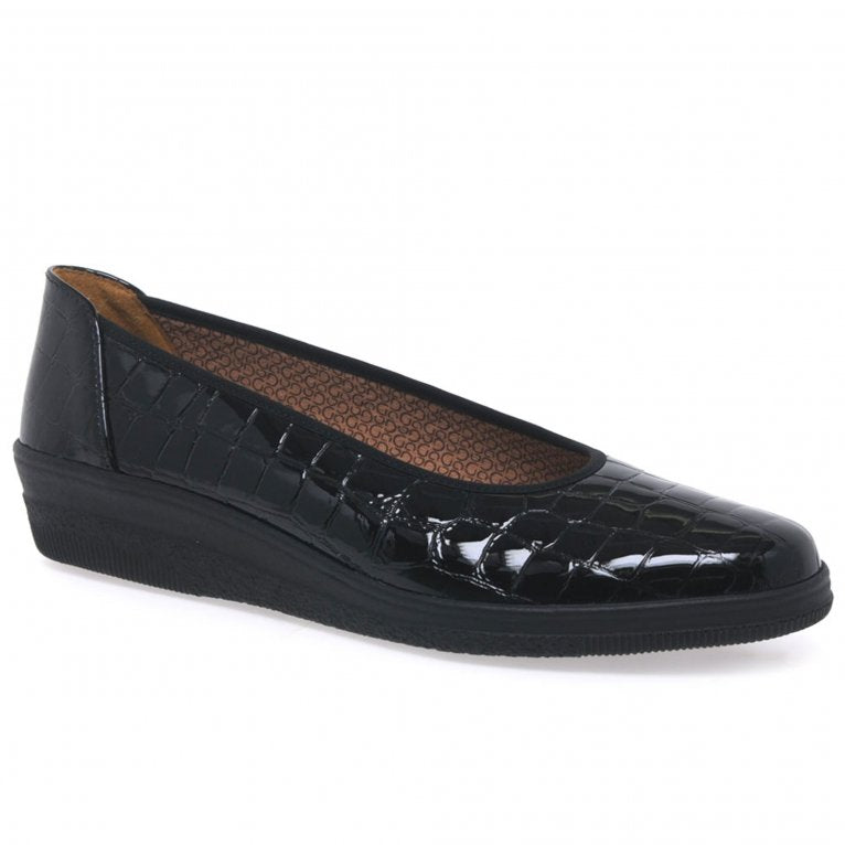 Gabor Piquet Black Patent Croc Shoes