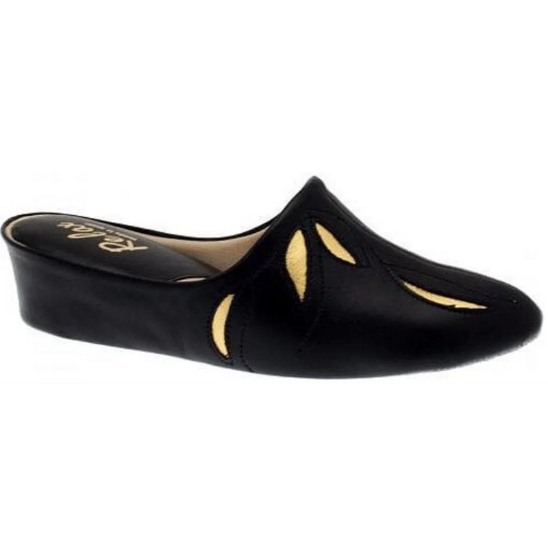 Relax Pom 3542 Black Leather Slippers