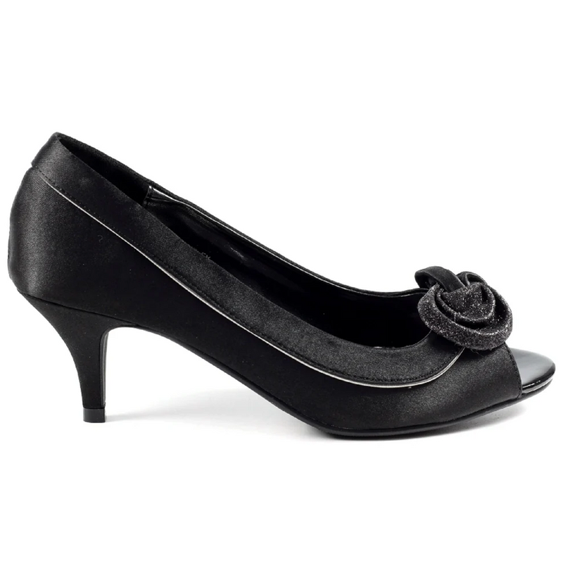 Lunar Ripley Black Satin Peep Toe