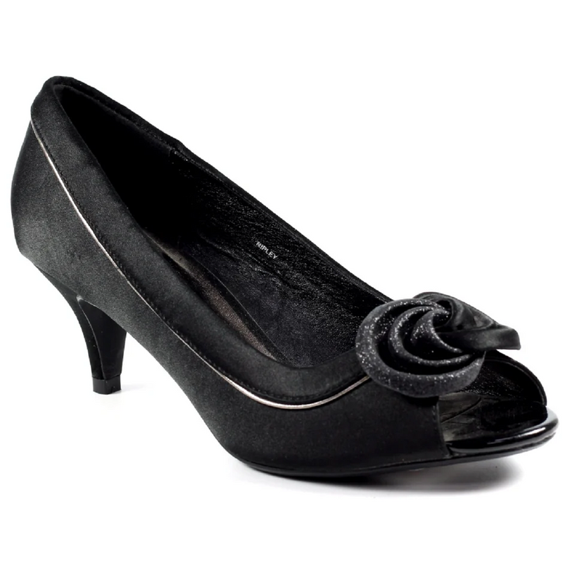 Lunar Ripley Black Satin Peep Toe