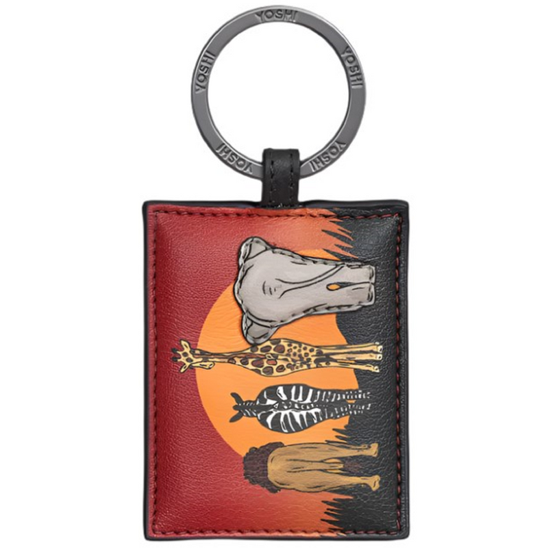 Yoshi Safari Scene Black Leather Keyring