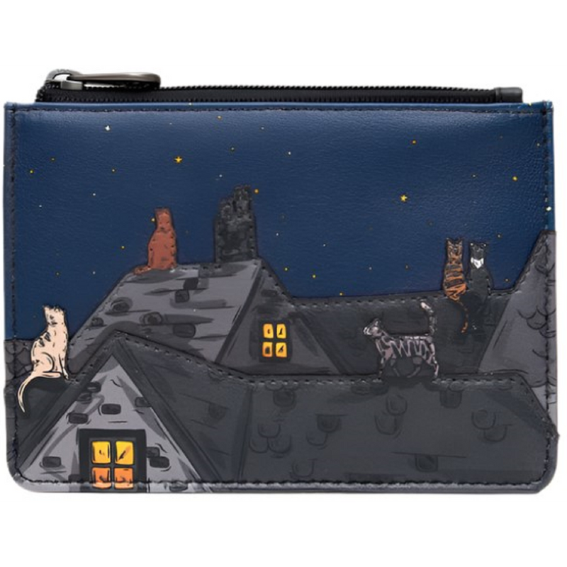 Yoshi Stargazing Cats Zip Top Leather Purse