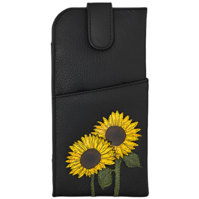 Yoshi Sunflowers Black Leather Glasses Case