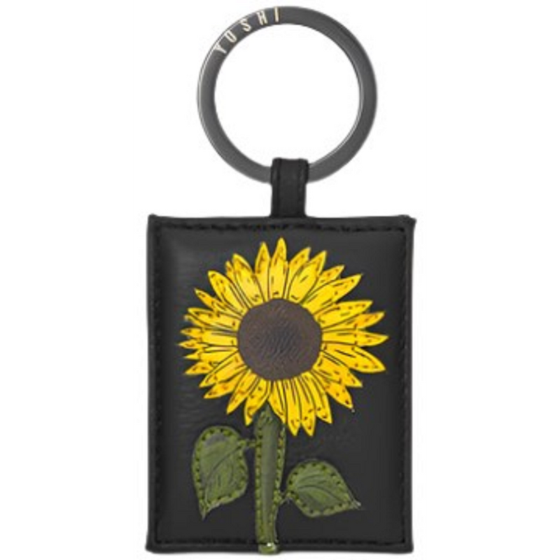 Yoshi Sunflowers Black Leather Keyring