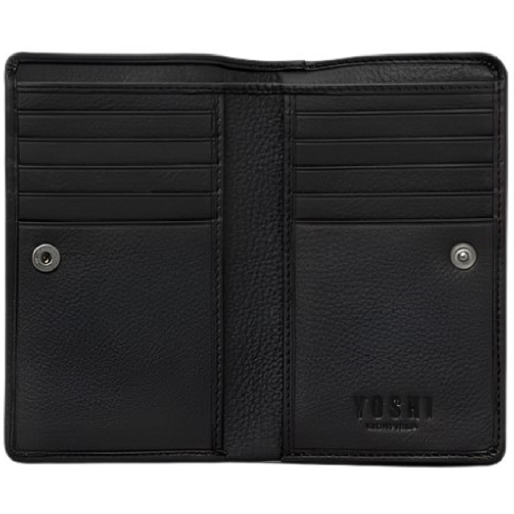 Yoshi Sunflowers Zip Around Black Leather Purse