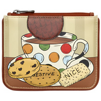 Yoshi Tea And Biscuits Brown Leather Zip Top Purse