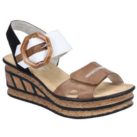 Rieker 68176-64 (Tortoise) Leinen Weiss Schwarz Sandals