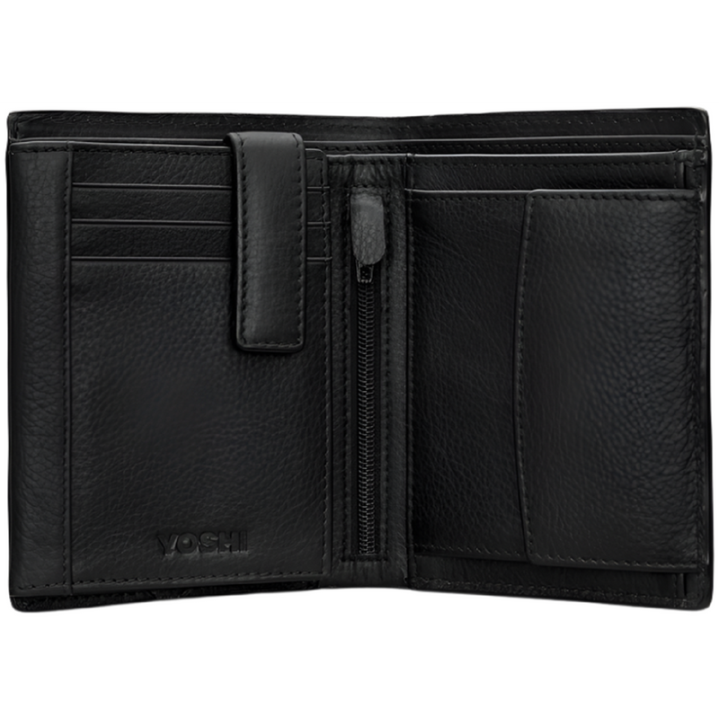 Yoshi Traditional Extra Capacity Black Leather Wallet