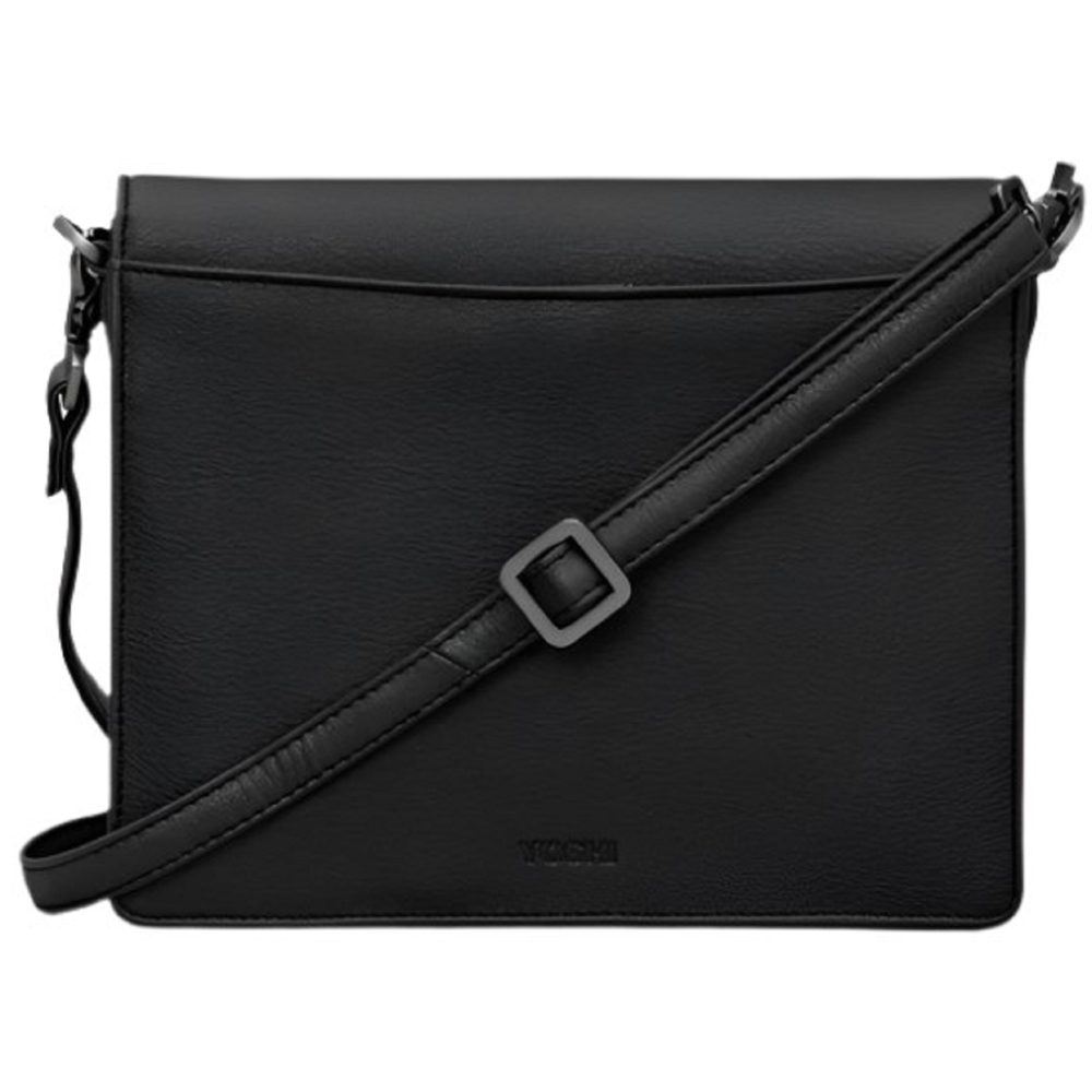 Yoshi Vegan Leather Bookworm Black Triple Gusset Flap Over Bag