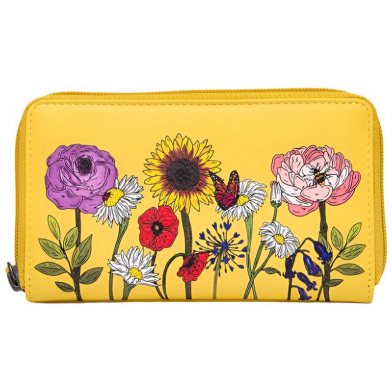 Yoshi Wildflowers Zip Round Leather Purse With Strap