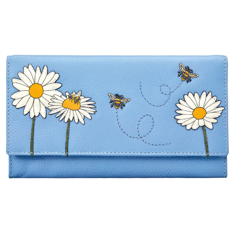 Yoshi Bee Happy Flap Over Blue Leather Purse