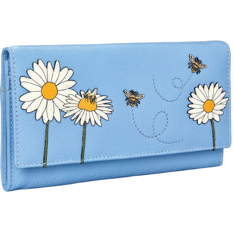 Yoshi Bee Happy Flap Over Blue Leather Purse