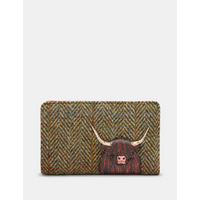 Yoshi Highland Cow Zip Around Tweed Leather Purse