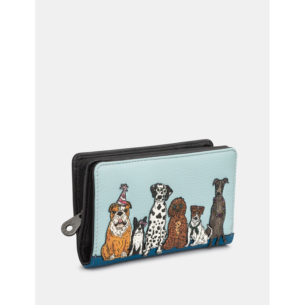 Yoshi Party Dogs Flap Over Zip Around Leather Purse