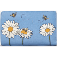 Yoshi Bee Happy Flap Over Zip Around Blue Leather Purse