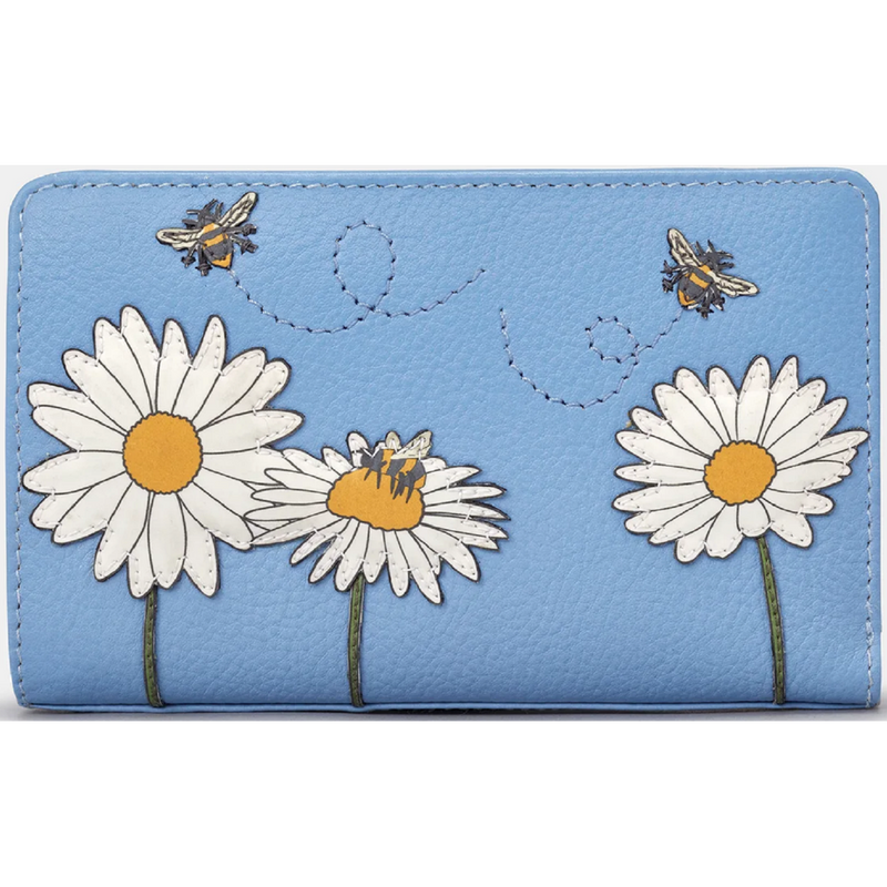 Yoshi Bee Happy Flap Over Zip Around Blue Leather Purse