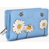 Yoshi Bee Happy Flap Over Zip Around Blue Leather Purse