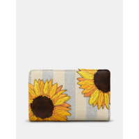 Yoshi Sunflower Bloom Zip Round Flap Over Brown Leather Purse