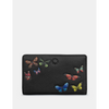 Yoshi Amongst Butterflies Flap Over Zip Around Black Leather Purse