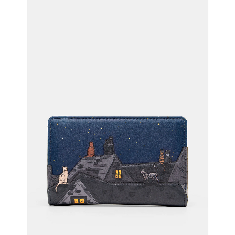 Yoshi Stargazing Cats Leather Flap Over Purse