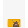 Yoshi Highland Cow Zip Around Yellow Leather Purse