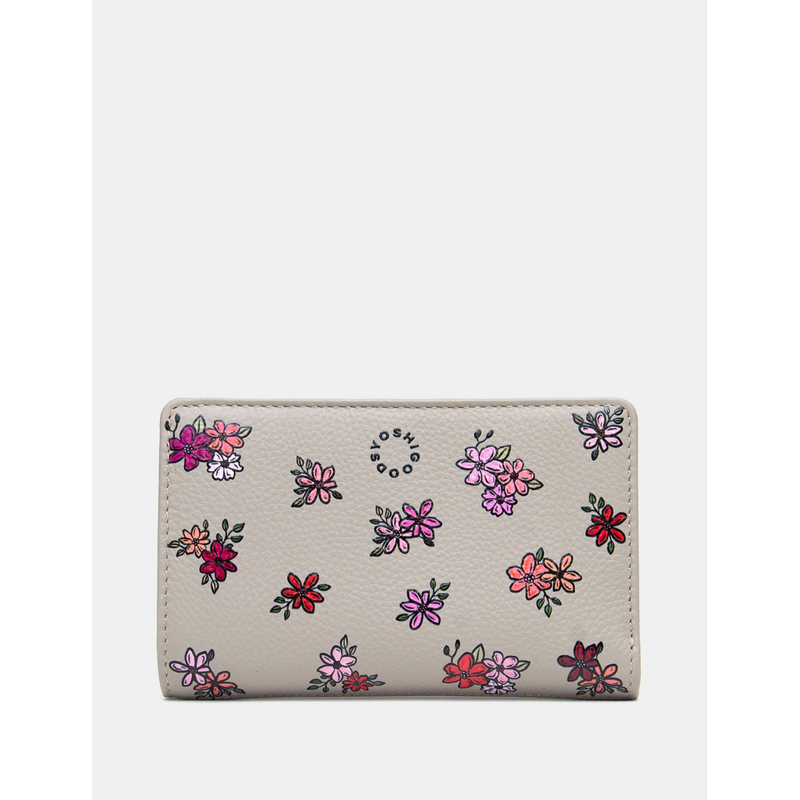 Yoshi Ditsy Floral Flap Over Zip Around Leather Purse