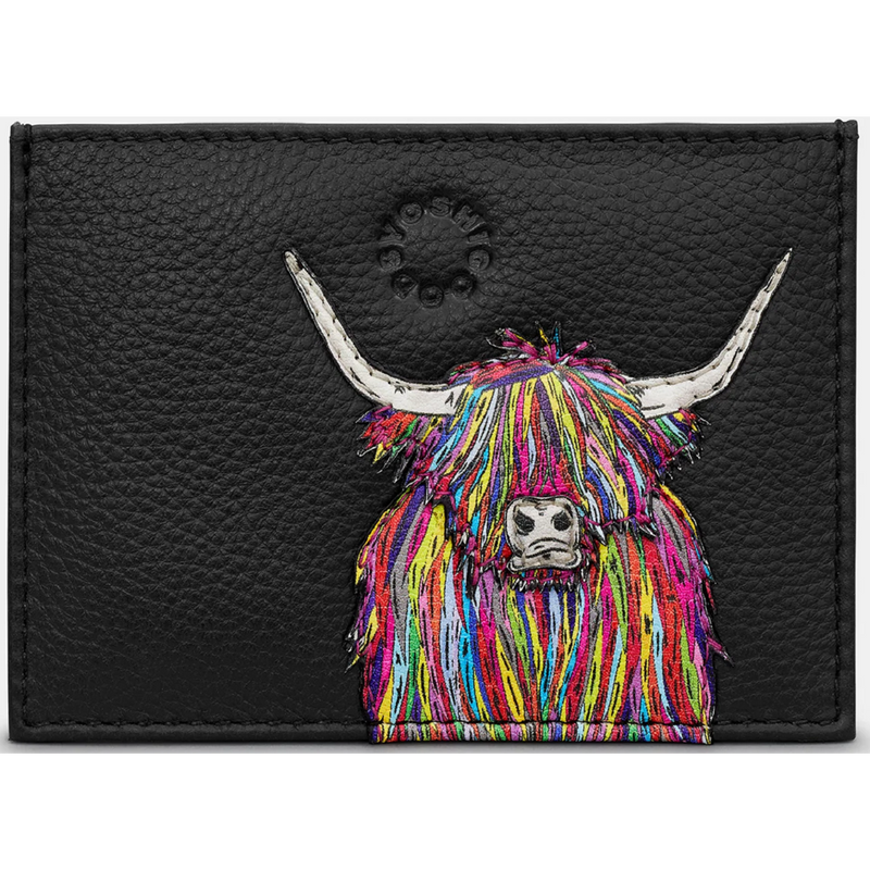 Yoshi Highland Cow Black Leather Card Holder