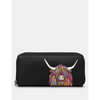 Yoshi Highland Cow Black Leather Zip Round Purse