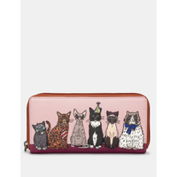 Yoshi Party Cats Zip Round Brown Leather Purse