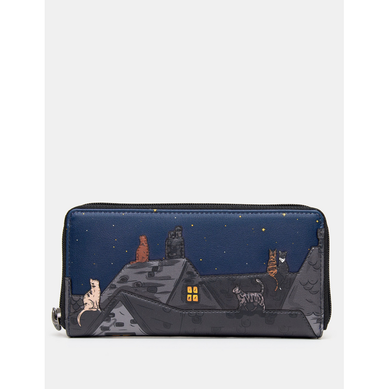 Yoshi Stargazing Cats Leather Zip Round Purse