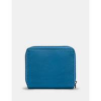 Yoshi Peacock Plume Petrol Blue Leather Zip Round Flap Over Purse