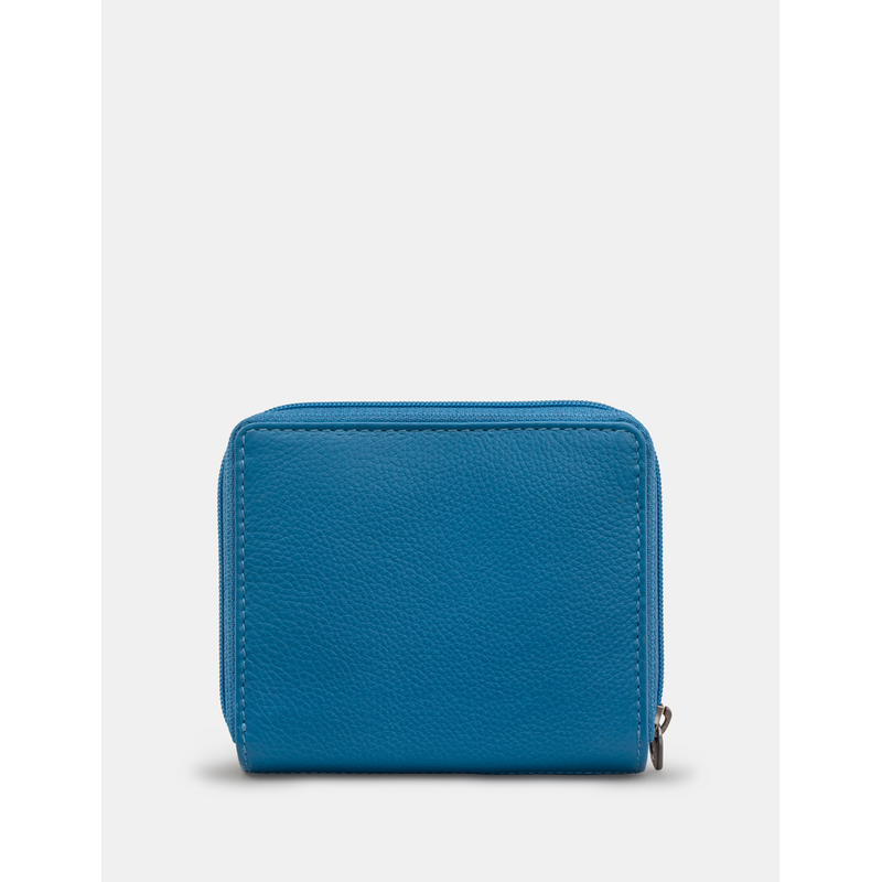 Yoshi Peacock Plume Petrol Blue Leather Zip Round Flap Over Purse