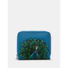 Yoshi Peacock Plume Petrol Blue Leather Zip Round Flap Over Purse