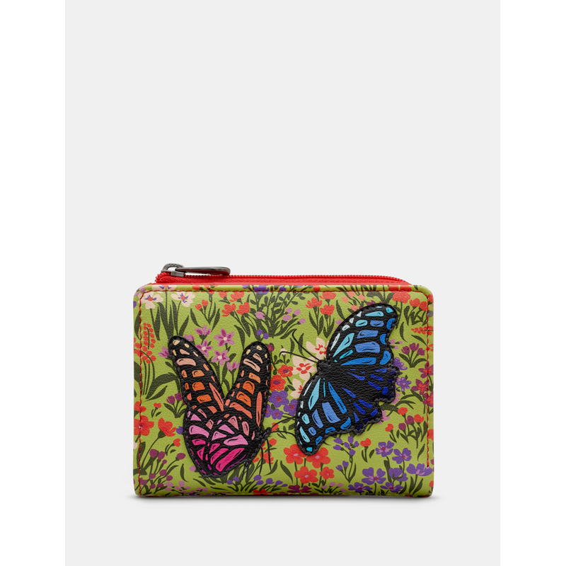 Yoshi Beautiful Butterflies Red Leather Flap Over Purse