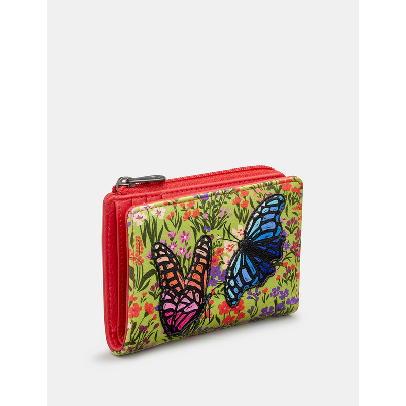 Yoshi Beautiful Butterflies Red Leather Flap Over Purse