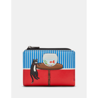 Yoshi Cat & Fish Bowl Black Leather Flap Over Purse