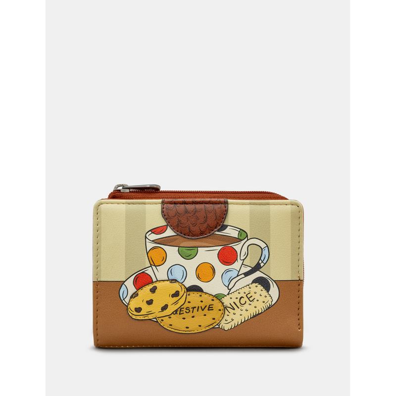 Yoshi Tea and Biscuits Brown Leather Flap Over Purse