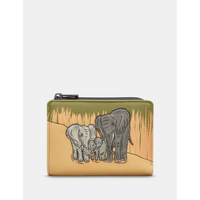 Yoshi Elephant Family Grey Leather Flap Over Purse