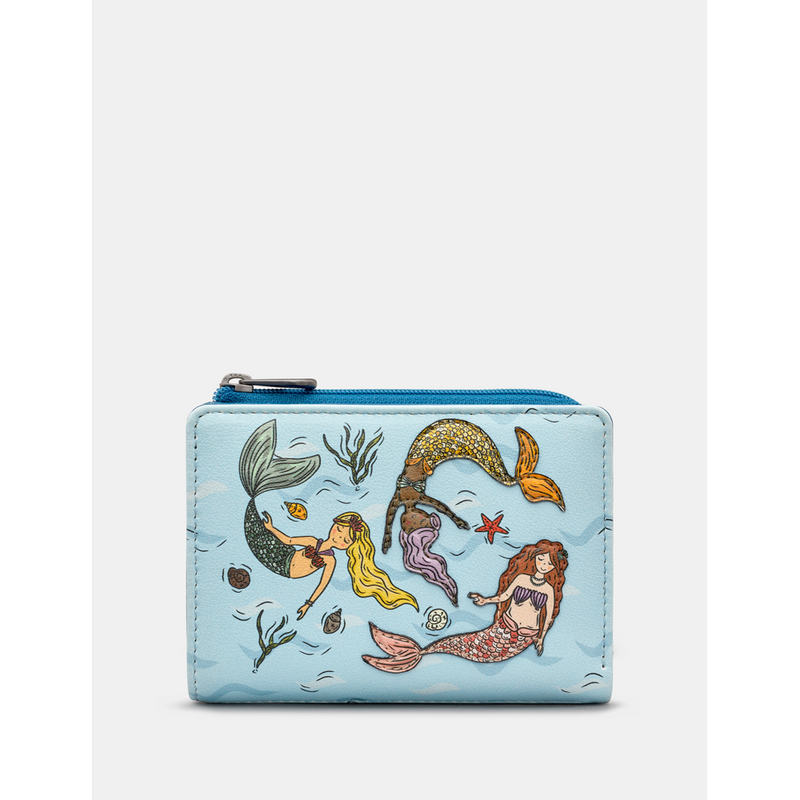 Yoshi Mermaid's Dance Blue Leather Flap Over Purse