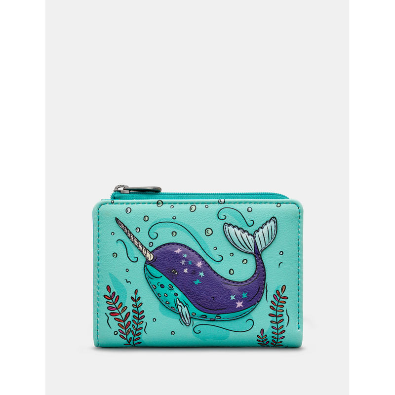 Yoshi Narwhal Blue Leather Flap Over Purse