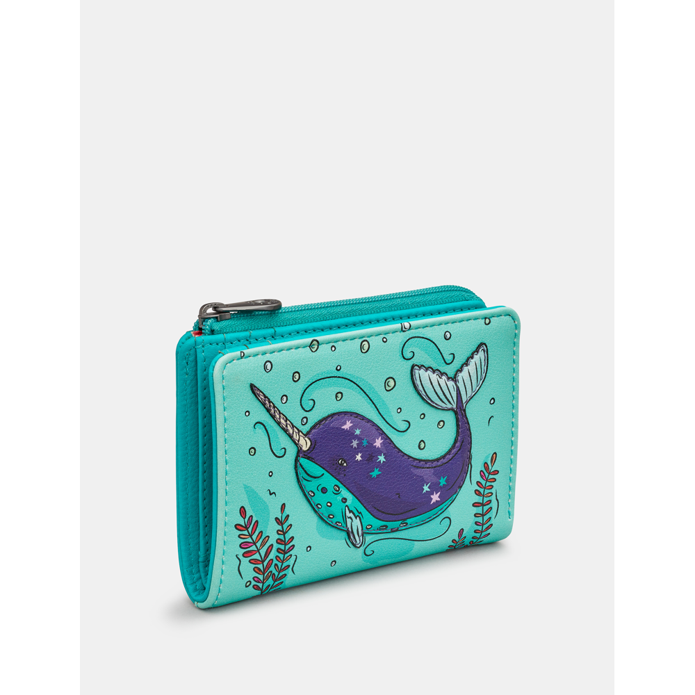 Yoshi Narwhal Blue Leather Flap Over Purse