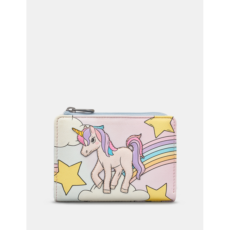 Yoshi Magical Unicorn Blue Leather Flap Over Purse