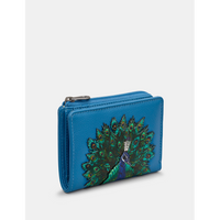 Yoshi Peacock Plume Petrol Blue Leather Flap Over Purse