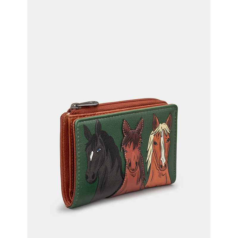 Yoshi Herd of Horses Brown Leather Flap Over Purse