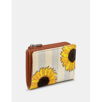 Yoshi Sunflower Bloom Zip Round Brown Leather Purse