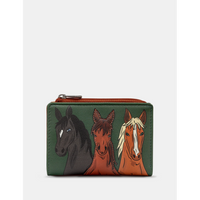 Yoshi Herd of Horses Brown Leather Flap Over Purse